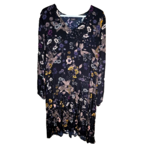 Soaked in luxury medium black floral drop waist flapper style dress pleated vnec